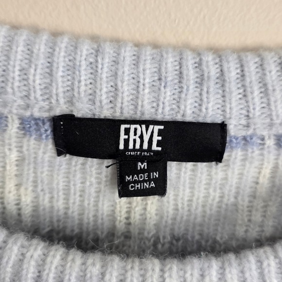 Frye Womens Fair Isle Knit Sweater Light Blue White Grey Geometric Crewneck M - Picture 7 of 8